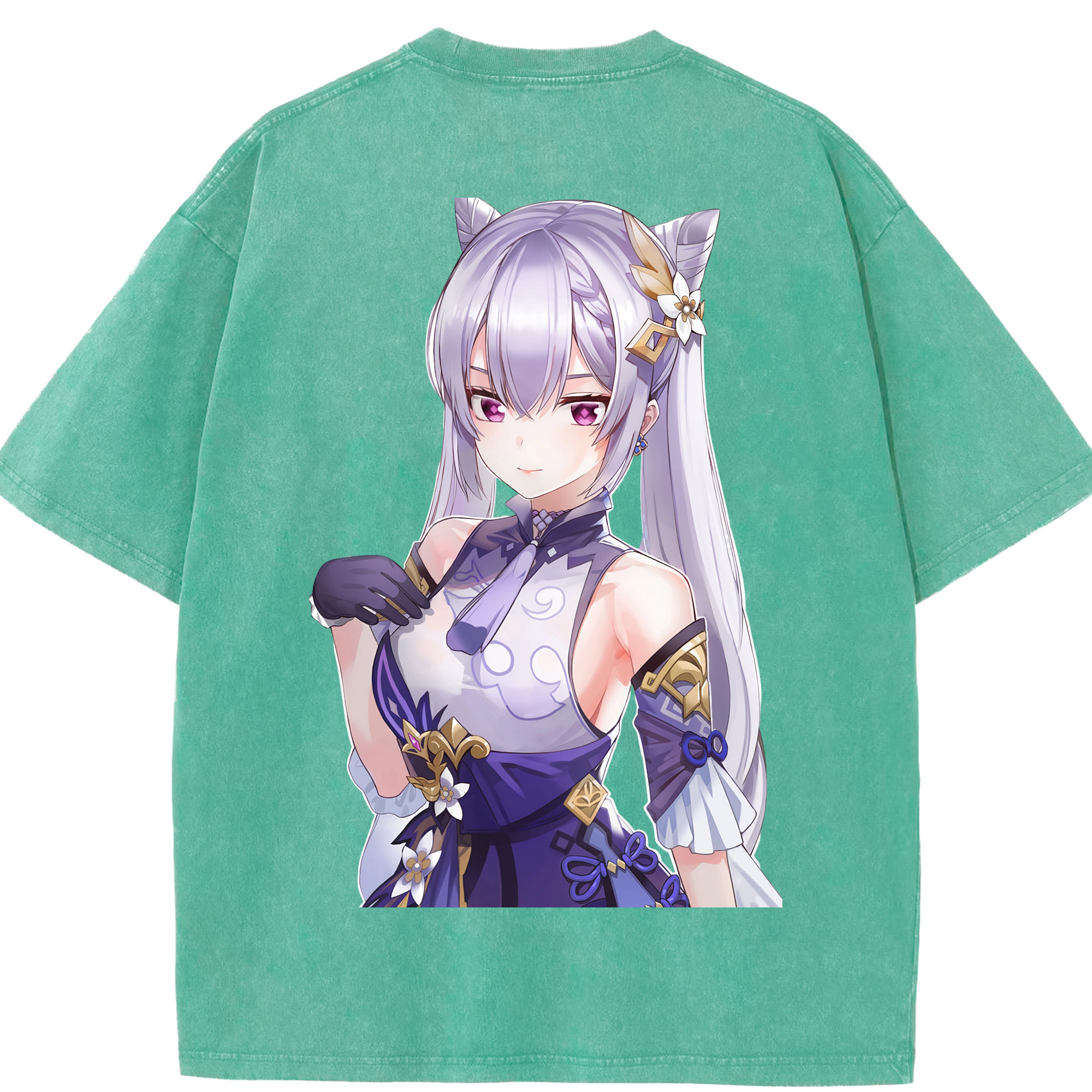 げんし神 刻晴 こくせい genshin Kokusei 綿100% ヴィンテージ風 半袖Tシャツ（背面プリント）